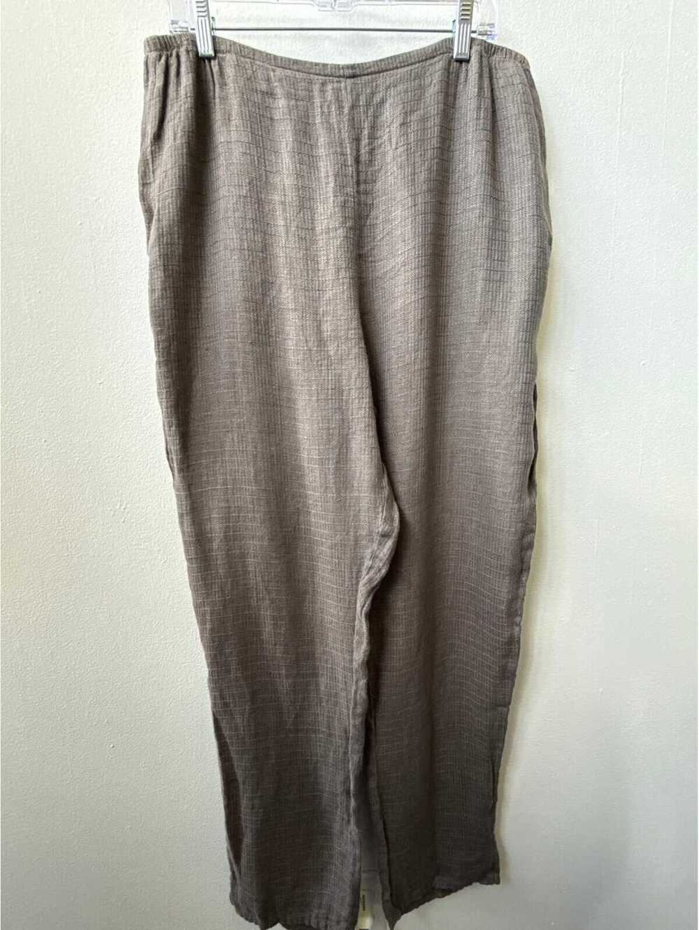 FLAX 100% Linen Pull-On Pants Taupe Mushroom Lagenlook Coastal Large